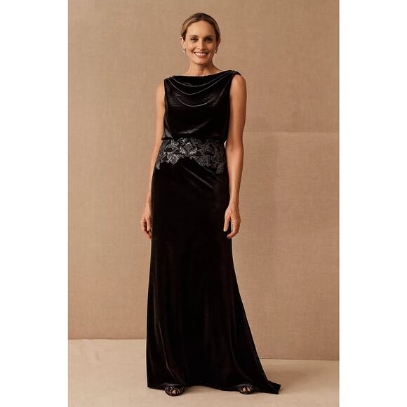 bhldn black velvet dress Amelia Deep-v Stretch Velvet Maxi Dress In Black